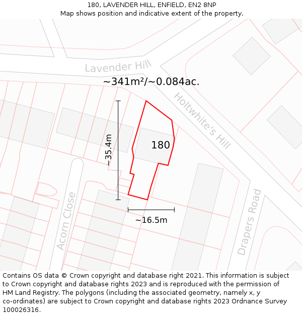 180, LAVENDER HILL, ENFIELD, EN2 8NP: Plot and title map