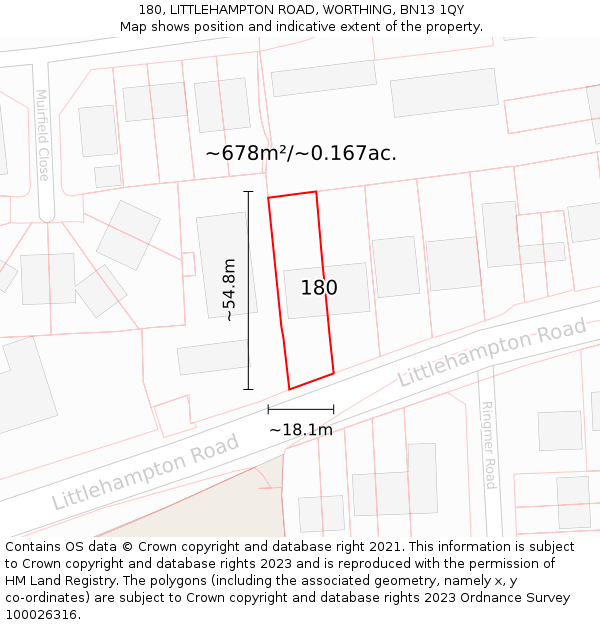 180, LITTLEHAMPTON ROAD, WORTHING, BN13 1QY: Plot and title map