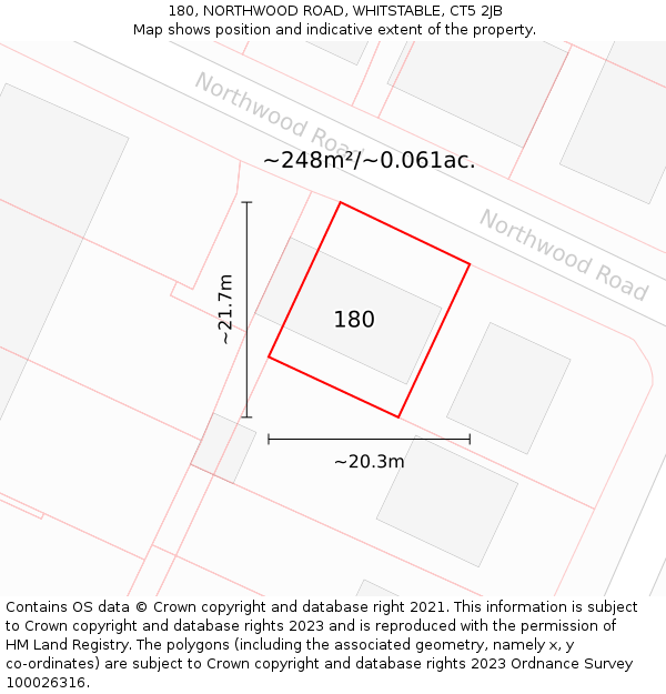 180, NORTHWOOD ROAD, WHITSTABLE, CT5 2JB: Plot and title map