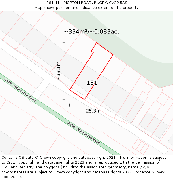 181, HILLMORTON ROAD, RUGBY, CV22 5AS: Plot and title map