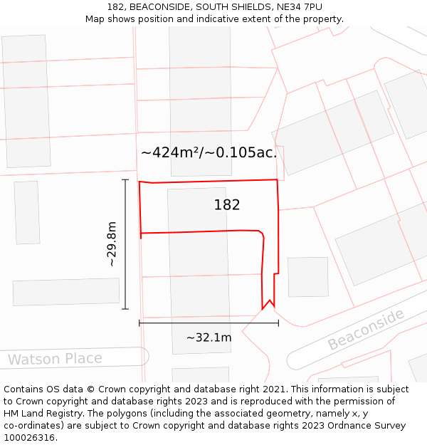 182, BEACONSIDE, SOUTH SHIELDS, NE34 7PU: Plot and title map