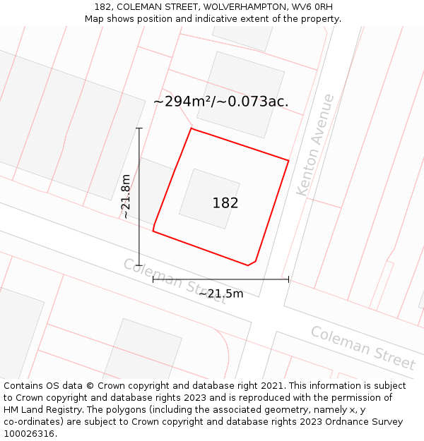 182, COLEMAN STREET, WOLVERHAMPTON, WV6 0RH: Plot and title map