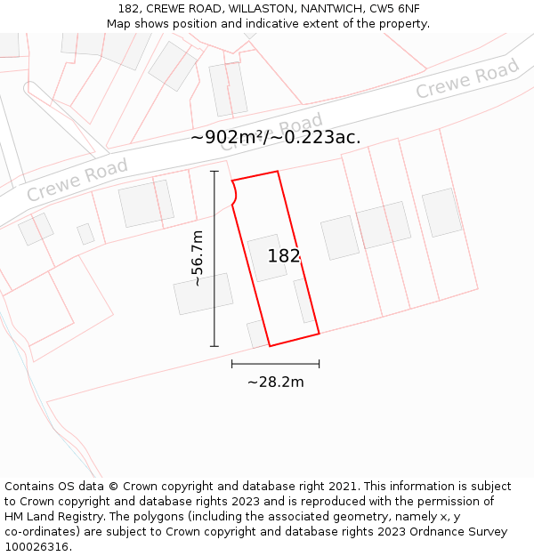 182, CREWE ROAD, WILLASTON, NANTWICH, CW5 6NF: Plot and title map