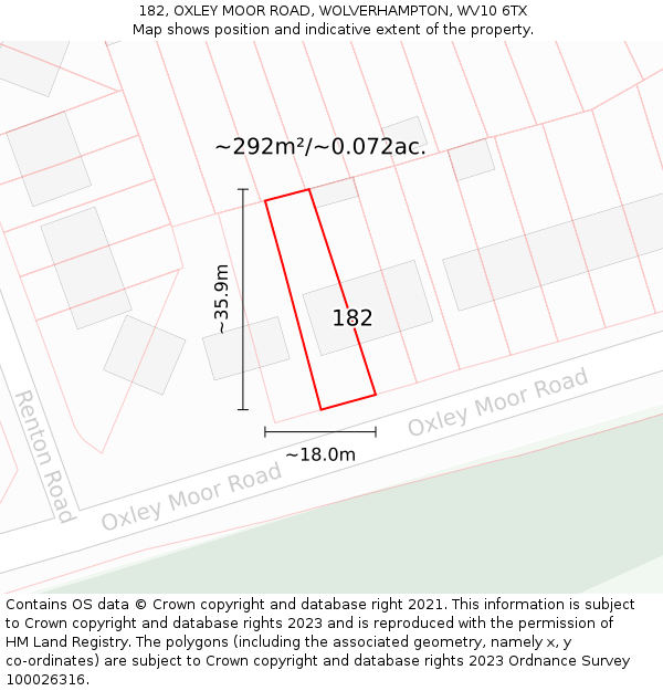 182, OXLEY MOOR ROAD, WOLVERHAMPTON, WV10 6TX: Plot and title map