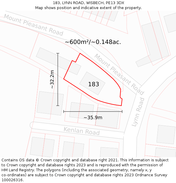 183, LYNN ROAD, WISBECH, PE13 3DX: Plot and title map