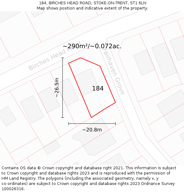 184, BIRCHES HEAD ROAD, STOKE-ON-TRENT, ST1 6LN: Plot and title map