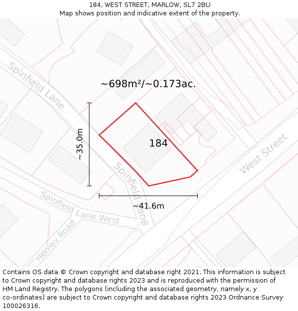 184, WEST STREET, MARLOW, SL7 2BU: Plot and title map