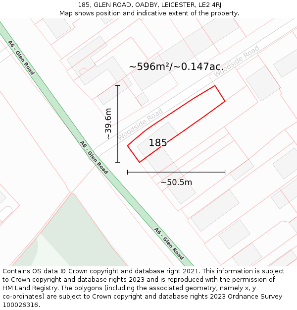 185, GLEN ROAD, OADBY, LEICESTER, LE2 4RJ: Plot and title map