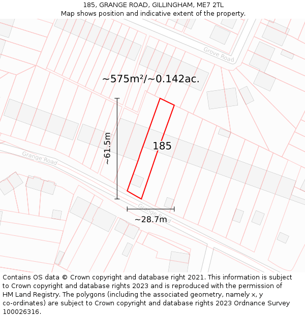 185, GRANGE ROAD, GILLINGHAM, ME7 2TL: Plot and title map