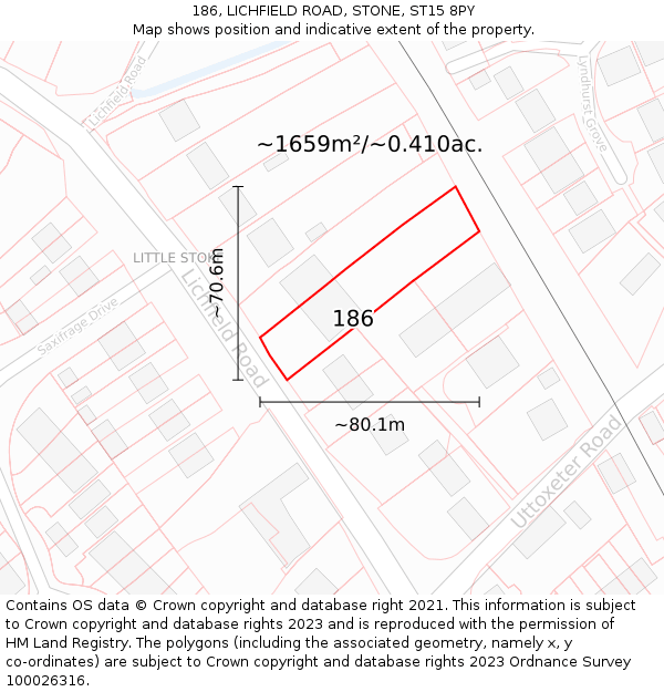 186, LICHFIELD ROAD, STONE, ST15 8PY: Plot and title map