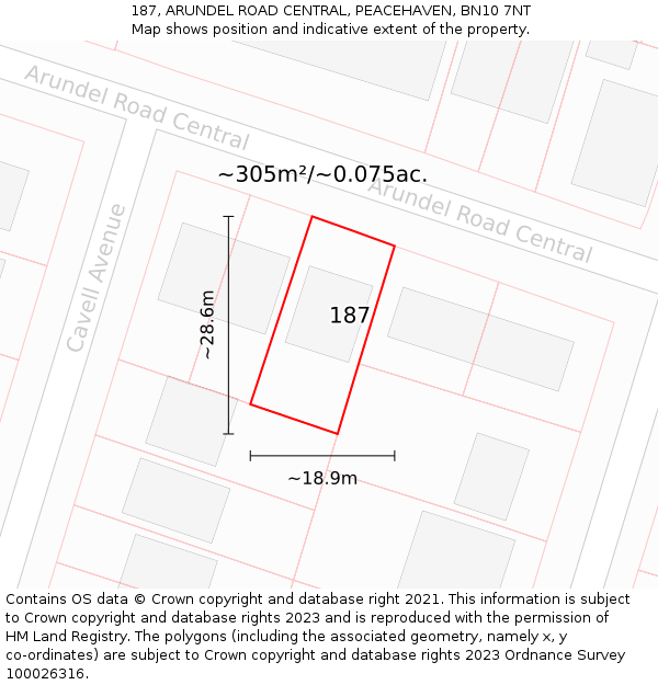 187, ARUNDEL ROAD CENTRAL, PEACEHAVEN, BN10 7NT: Plot and title map