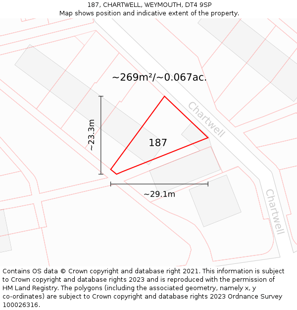 187, CHARTWELL, WEYMOUTH, DT4 9SP: Plot and title map