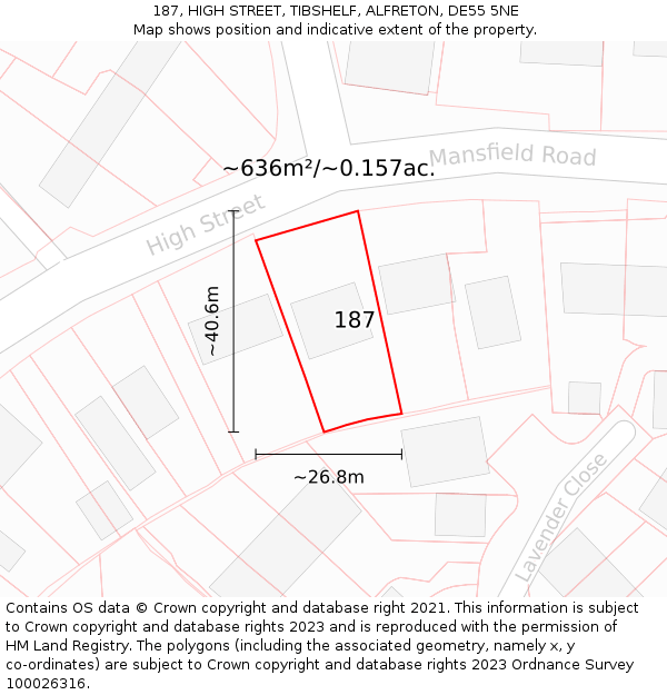 187, HIGH STREET, TIBSHELF, ALFRETON, DE55 5NE: Plot and title map