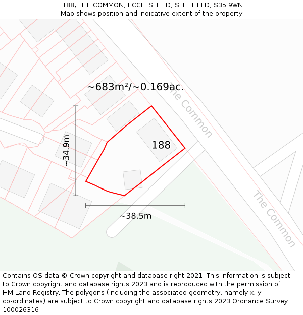 188, THE COMMON, ECCLESFIELD, SHEFFIELD, S35 9WN: Plot and title map