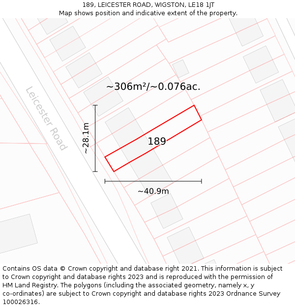189, LEICESTER ROAD, WIGSTON, LE18 1JT: Plot and title map