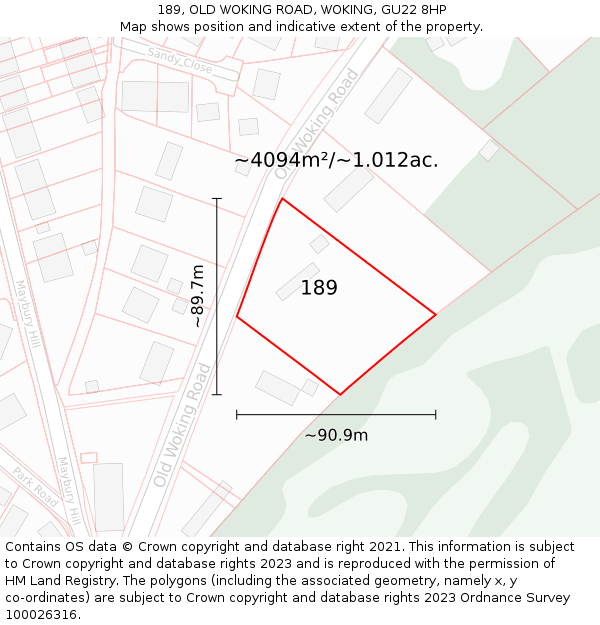 189, OLD WOKING ROAD, WOKING, GU22 8HP: Plot and title map