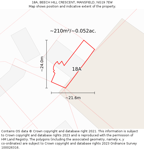 18A, BEECH HILL CRESCENT, MANSFIELD, NG19 7EW: Plot and title map