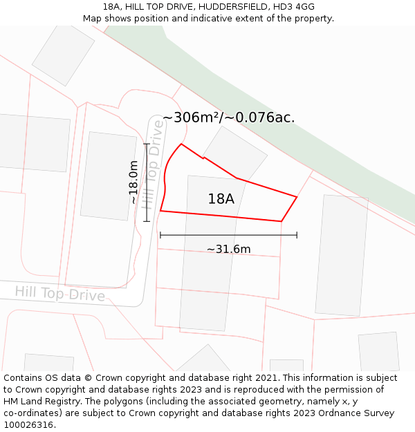 18A, HILL TOP DRIVE, HUDDERSFIELD, HD3 4GG: Plot and title map