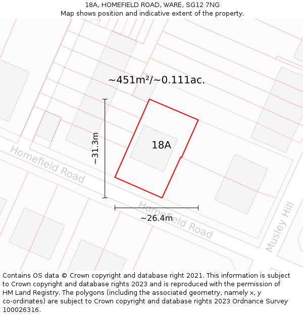 18A, HOMEFIELD ROAD, WARE, SG12 7NG: Plot and title map