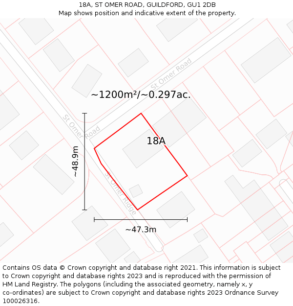 18A, ST OMER ROAD, GUILDFORD, GU1 2DB: Plot and title map