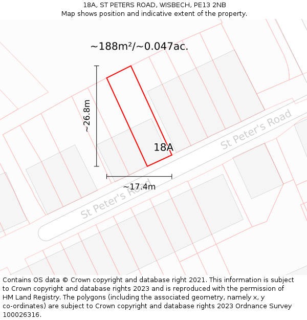 18A, ST PETERS ROAD, WISBECH, PE13 2NB: Plot and title map