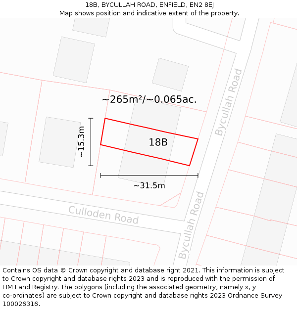 18B, BYCULLAH ROAD, ENFIELD, EN2 8EJ: Plot and title map