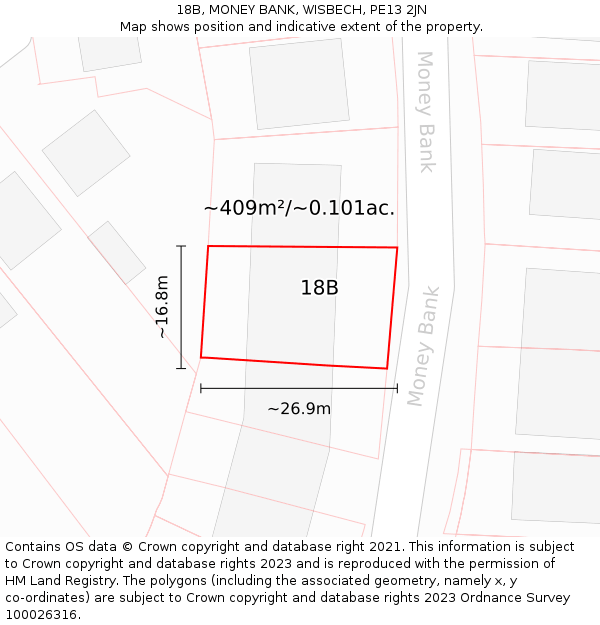 18B, MONEY BANK, WISBECH, PE13 2JN: Plot and title map