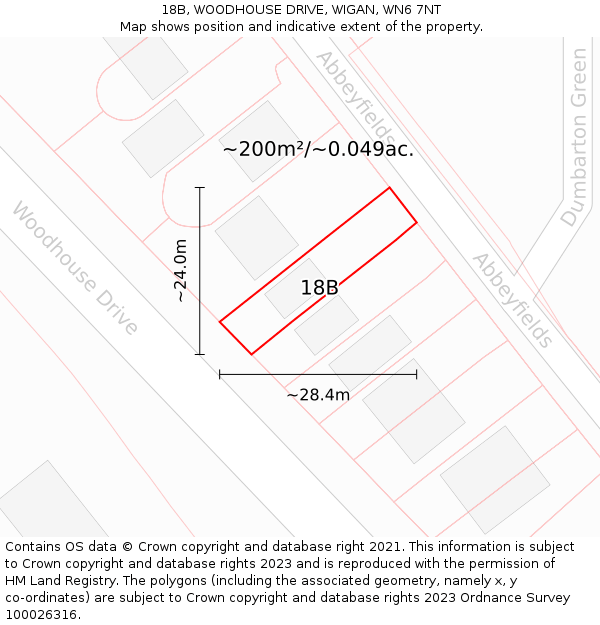 18B, WOODHOUSE DRIVE, WIGAN, WN6 7NT: Plot and title map