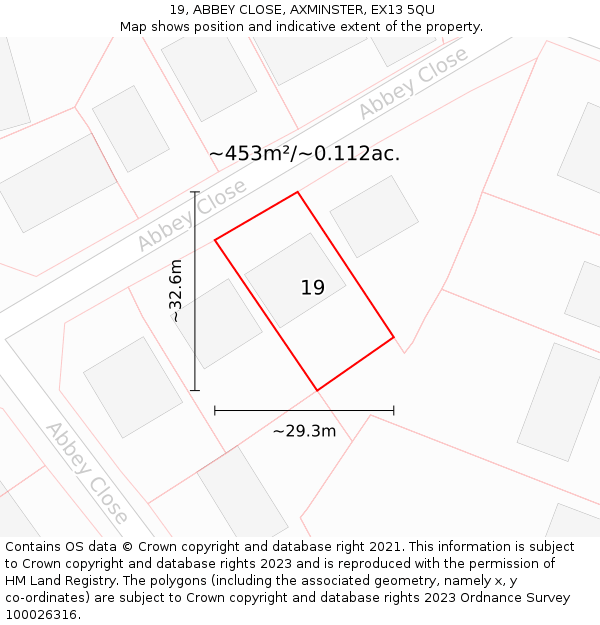 19, ABBEY CLOSE, AXMINSTER, EX13 5QU: Plot and title map