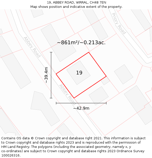 19, ABBEY ROAD, WIRRAL, CH48 7EN: Plot and title map