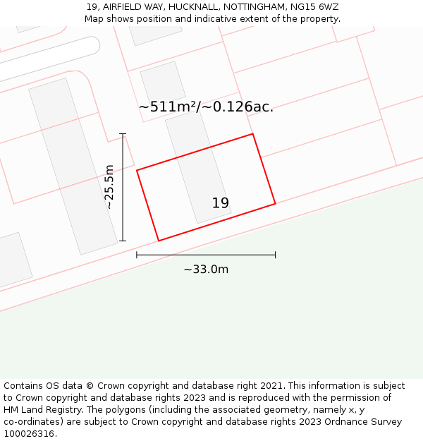 19, AIRFIELD WAY, HUCKNALL, NOTTINGHAM, NG15 6WZ: Plot and title map