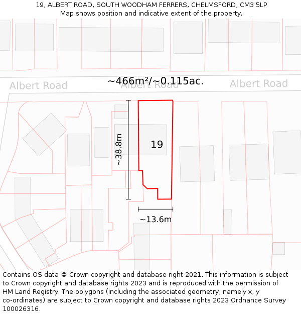 19, ALBERT ROAD, SOUTH WOODHAM FERRERS, CHELMSFORD, CM3 5LP: Plot and title map