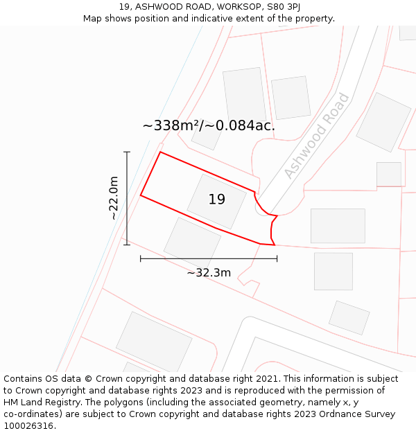 19, ASHWOOD ROAD, WORKSOP, S80 3PJ: Plot and title map