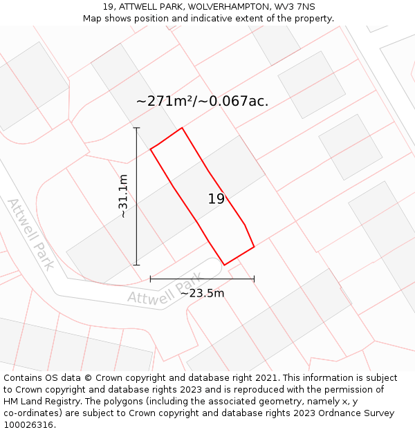 19, ATTWELL PARK, WOLVERHAMPTON, WV3 7NS: Plot and title map