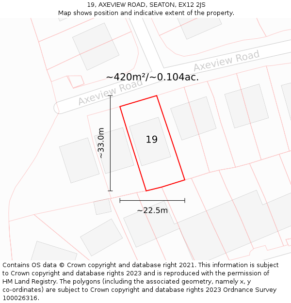 19, AXEVIEW ROAD, SEATON, EX12 2JS: Plot and title map