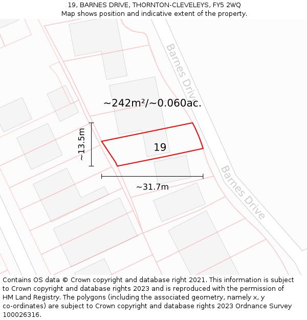19, BARNES DRIVE, THORNTON-CLEVELEYS, FY5 2WQ: Plot and title map
