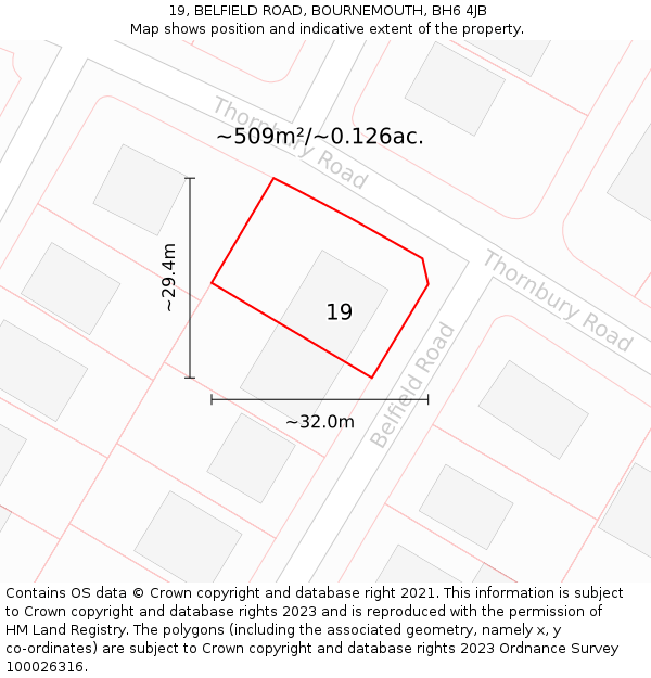 19, BELFIELD ROAD, BOURNEMOUTH, BH6 4JB: Plot and title map