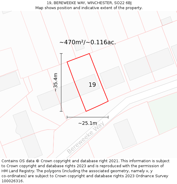 19, BEREWEEKE WAY, WINCHESTER, SO22 6BJ: Plot and title map