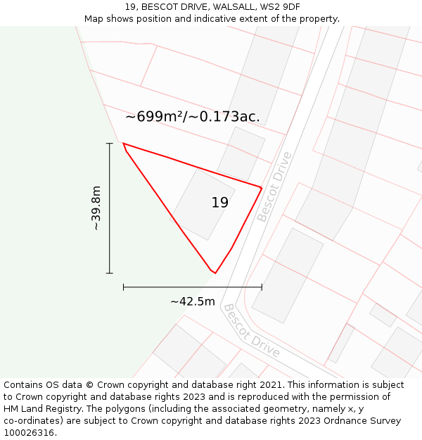 19, BESCOT DRIVE, WALSALL, WS2 9DF: Plot and title map
