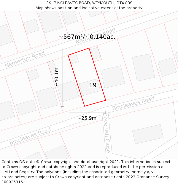 19, BINCLEAVES ROAD, WEYMOUTH, DT4 8RS: Plot and title map