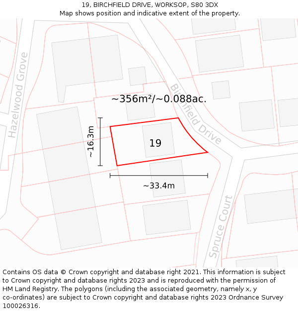 19, BIRCHFIELD DRIVE, WORKSOP, S80 3DX: Plot and title map