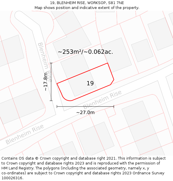 19, BLENHEIM RISE, WORKSOP, S81 7NE: Plot and title map