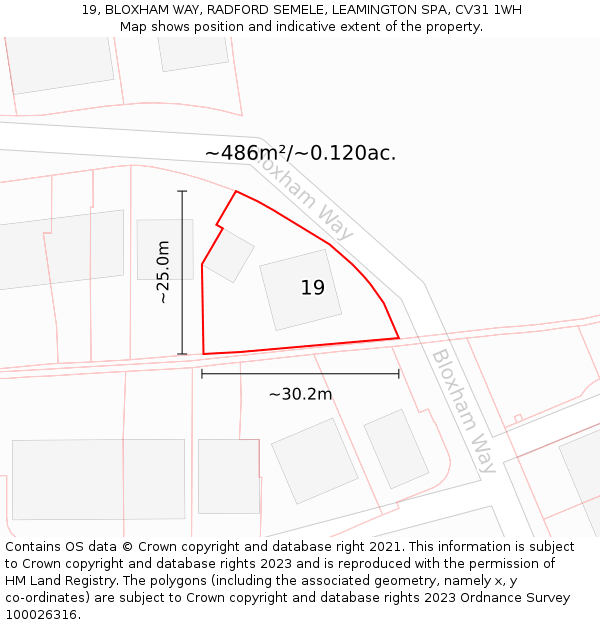 19, BLOXHAM WAY, RADFORD SEMELE, LEAMINGTON SPA, CV31 1WH: Plot and title map