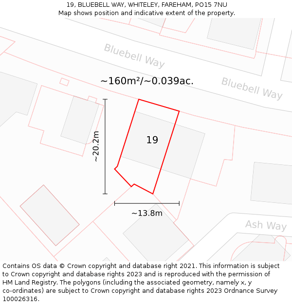 19, BLUEBELL WAY, WHITELEY, FAREHAM, PO15 7NU: Plot and title map