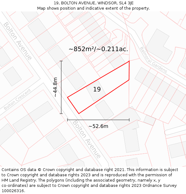 19, BOLTON AVENUE, WINDSOR, SL4 3JE: Plot and title map