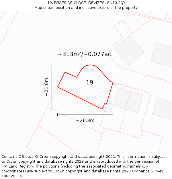 19, BRAESIDE CLOSE, DEVIZES, SN10 2QY: Plot and title map