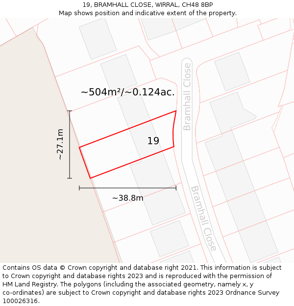 19, BRAMHALL CLOSE, WIRRAL, CH48 8BP: Plot and title map