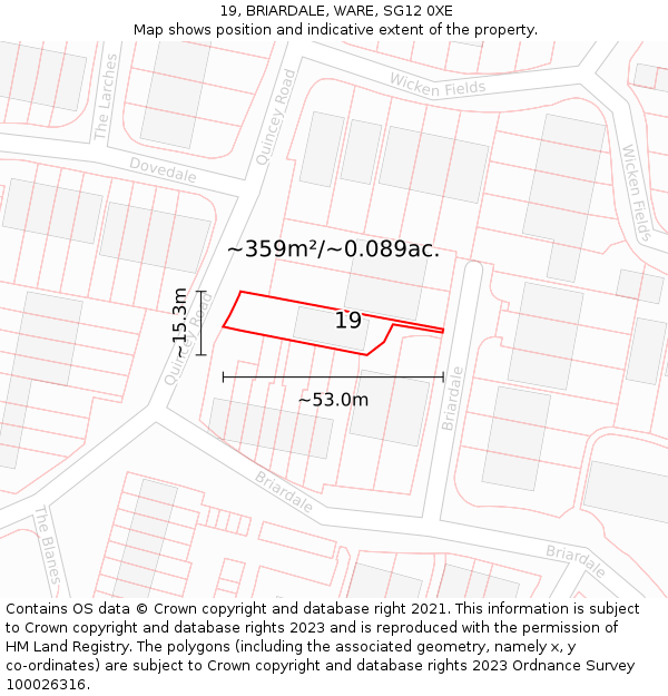 19, BRIARDALE, WARE, SG12 0XE: Plot and title map