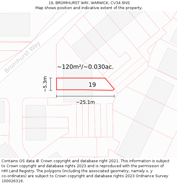 19, BROMHURST WAY, WARWICK, CV34 6NS: Plot and title map