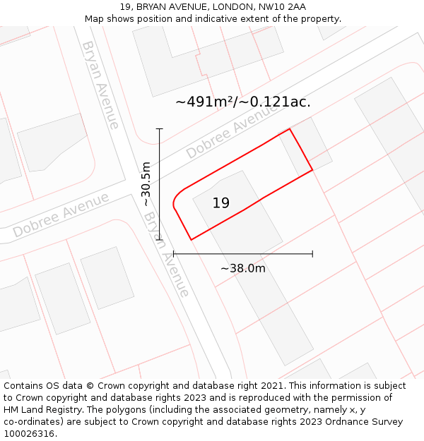 19, BRYAN AVENUE, LONDON, NW10 2AA: Plot and title map